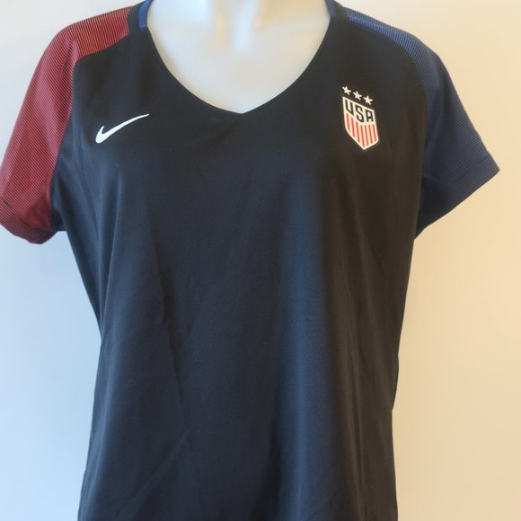 Womens Nike Dri-Fit Black Red Blue 2016 USA Soccer Rio V-Neck Activewear Top XL* - Picture 4 of 8